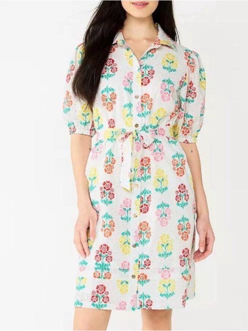 Draper James RSVP White Floral Shirt Dress Short Sleeve Collared Midi XXL